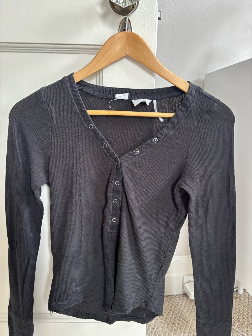Urban Outfitters Black Ribbed Snap-Front Henley